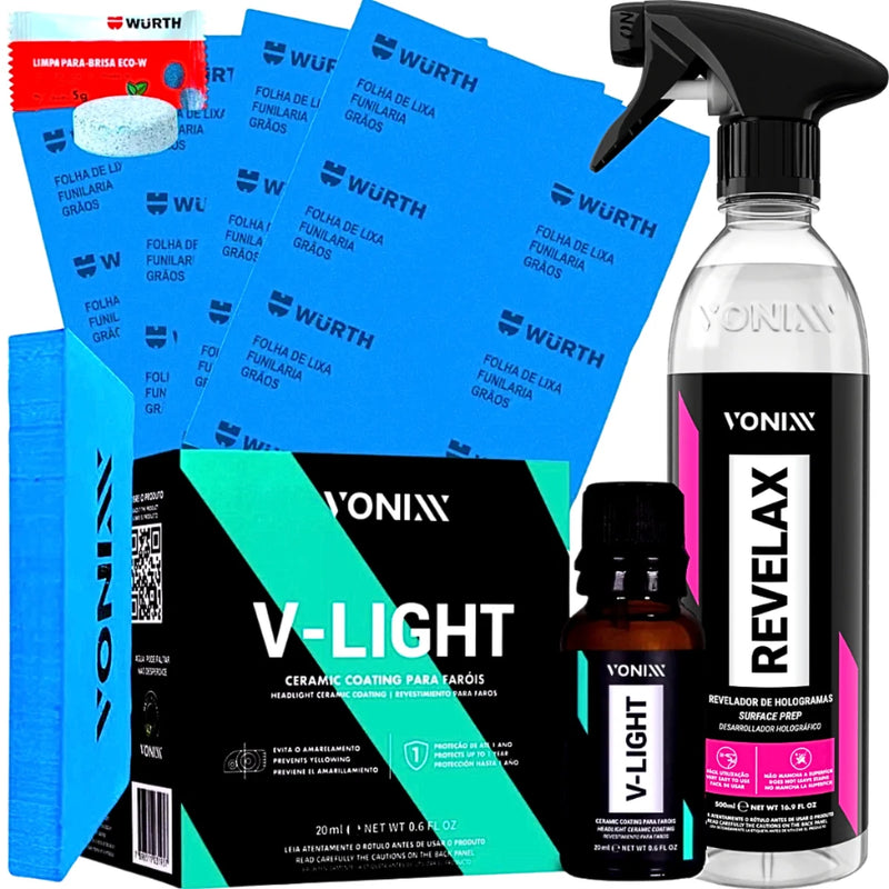 Kit Polimento de Faróis Revelax + V-Light – Vonixx